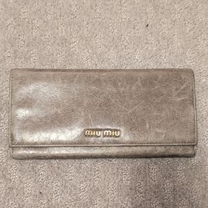 Miu Miu Metallic Gray Leather Wallet